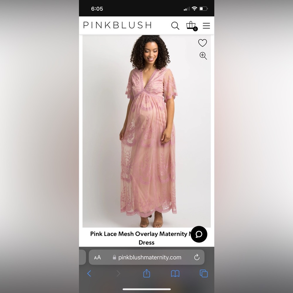 Pinkblush Lace Mesh Overlay Maternity Maxi Dress- size Medium- Blush Pink